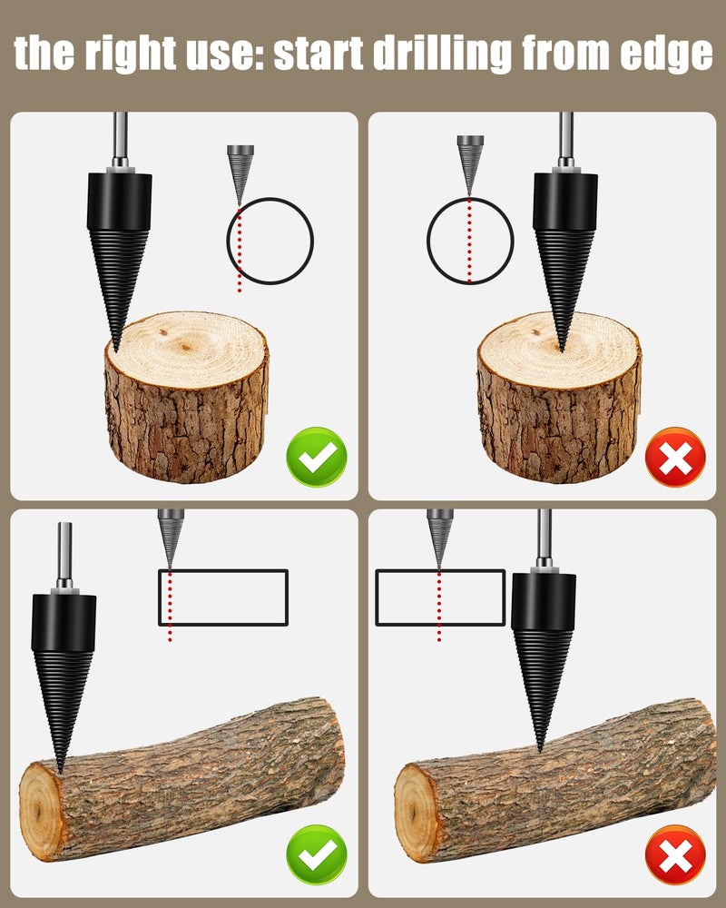 Skiwali Firewood Log Splitter 2 Pack 45mm+32mm Easy Log Splitting Drill Bits Heavy Duty Electric Drills Screw Cone Driver Tools Split Wood Efficiently for Dry Soft Woods + 4 Drill Attachments - Image 3